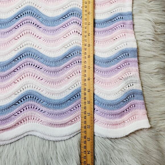 Pastel Wave Open Knit Sweater Large Cottage Y2K Soft Girl Lightweight Coquette - Picture 11 of 12